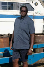Load image into Gallery viewer, D555 Brody - 101503 - Navy print shirt with hidden button down collar and pocket