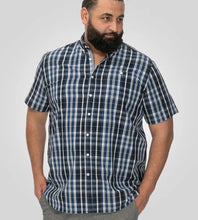 Load image into Gallery viewer, WALSALL-D555 Navy Check Button Down Collar S/S Shirt With Pocket - 101711