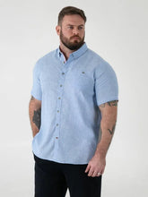 Load image into Gallery viewer, CLARKE 101900-D555 Blue Linen Mix S/S Shirt With Button Down Collar & Pocket