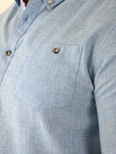 Load image into Gallery viewer, CLARKE 101900-D555 Blue Linen Mix S/S Shirt With Button Down Collar & Pocket