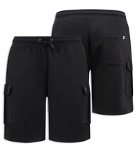 Load image into Gallery viewer, WIGAN 2-D555 Black Elasticated Waist Fleece Cargo Shorts With Bear Embroidery - 211707