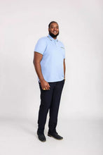 Load image into Gallery viewer, D555 TALBOT-Blue Pique Polo Shirt With Jacquard Collar Cuffs And Pocket Opening - 611310