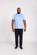 Load image into Gallery viewer, D555 TALBOT-Blue Pique Polo Shirt With Jacquard Collar Cuffs And Pocket Opening - 611310