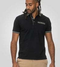 Load image into Gallery viewer, D555 ILKESTON-Navy Jacquard Collar And Cuff Short Sleeve Pique Polo With Chest Pocket - 611708