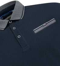 Load image into Gallery viewer, D555 ILKESTON-Navy Jacquard Collar And Cuff Short Sleeve Pique Polo With Chest Pocket - 611708