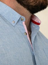 Load image into Gallery viewer, CLARKE 101900-D555 Blue Linen Mix S/S Shirt With Button Down Collar &amp; Pocket
