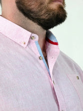 Load image into Gallery viewer, CLARKE 101901-D555 Pink Linen Mix S/S Shirt With Button Down Collar &amp; Pocket
