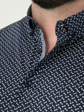 Load image into Gallery viewer, Melrose101903 - D555 Navy Icon AO Print Short Sleeve Button Down Collar Shirt
