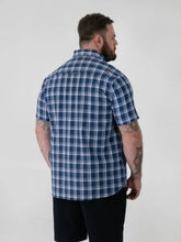Load image into Gallery viewer, MORRIS-D555 French Navy Check Button Down Collar S/S Shirt With Pocket
