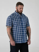 Load image into Gallery viewer, MORRIS-D555 French Navy Check Button Down Collar S/S Shirt With Pocket
