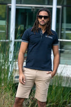 Load image into Gallery viewer, D555 ILKESTON-Navy Jacquard Collar And Cuff Short Sleeve Pique Polo With Chest Pocket - 611708
