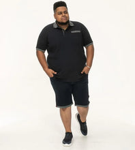 Load image into Gallery viewer, D555 ILKESTON-Navy Jacquard Collar And Cuff Short Sleeve Pique Polo With Chest Pocket - 611708
