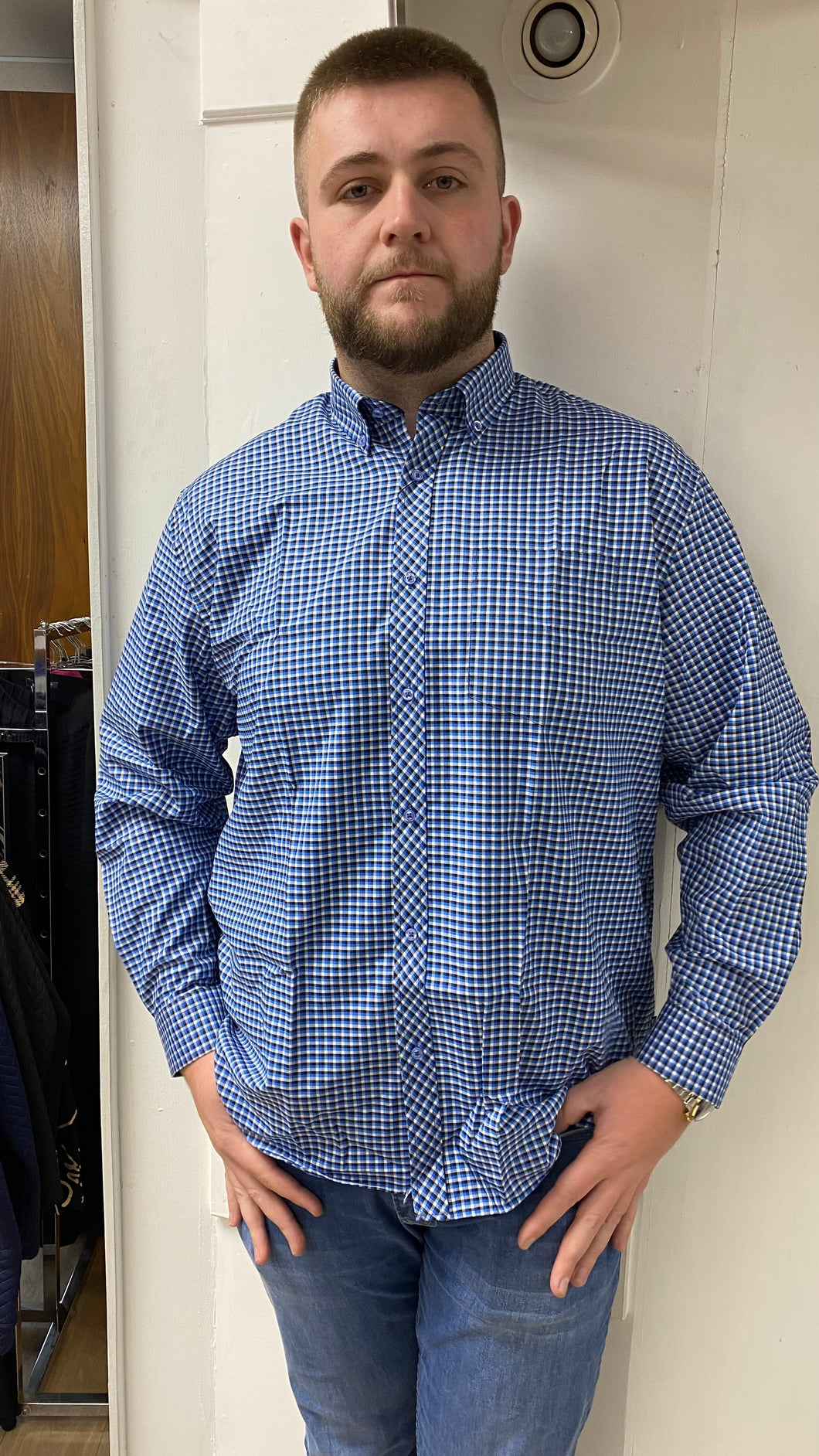 Gingham - LS mini Blue check  - KBS 6219